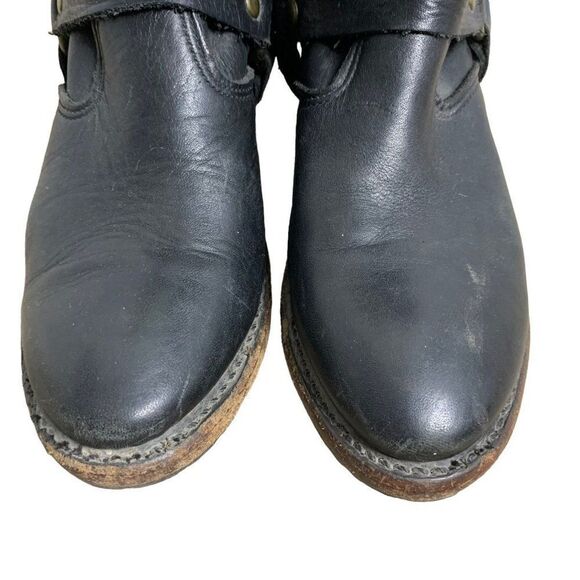Vintage Foundry Co Leather Moto Boots 7 Black Almond Toe Mid Calf Low Heel - Picture 3 of 8